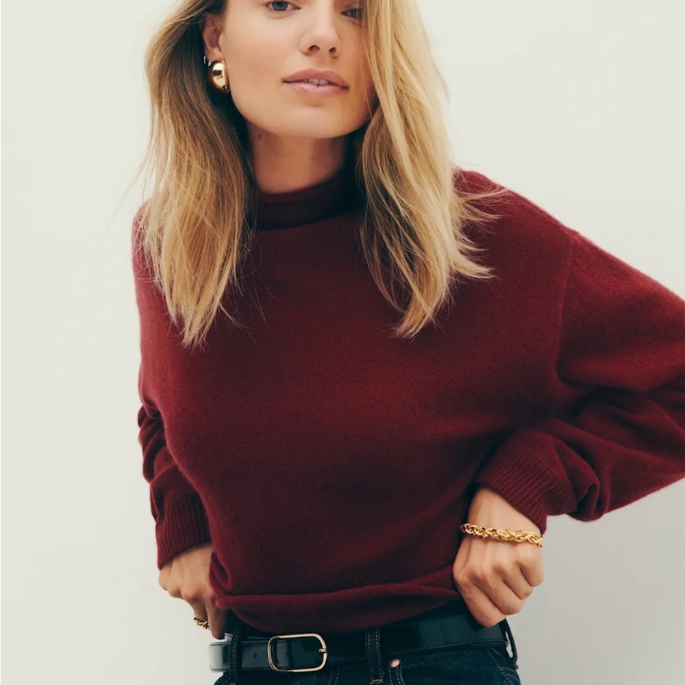 Reformation Cropped Cashmere Turtle Rollneck Merlot Size XL